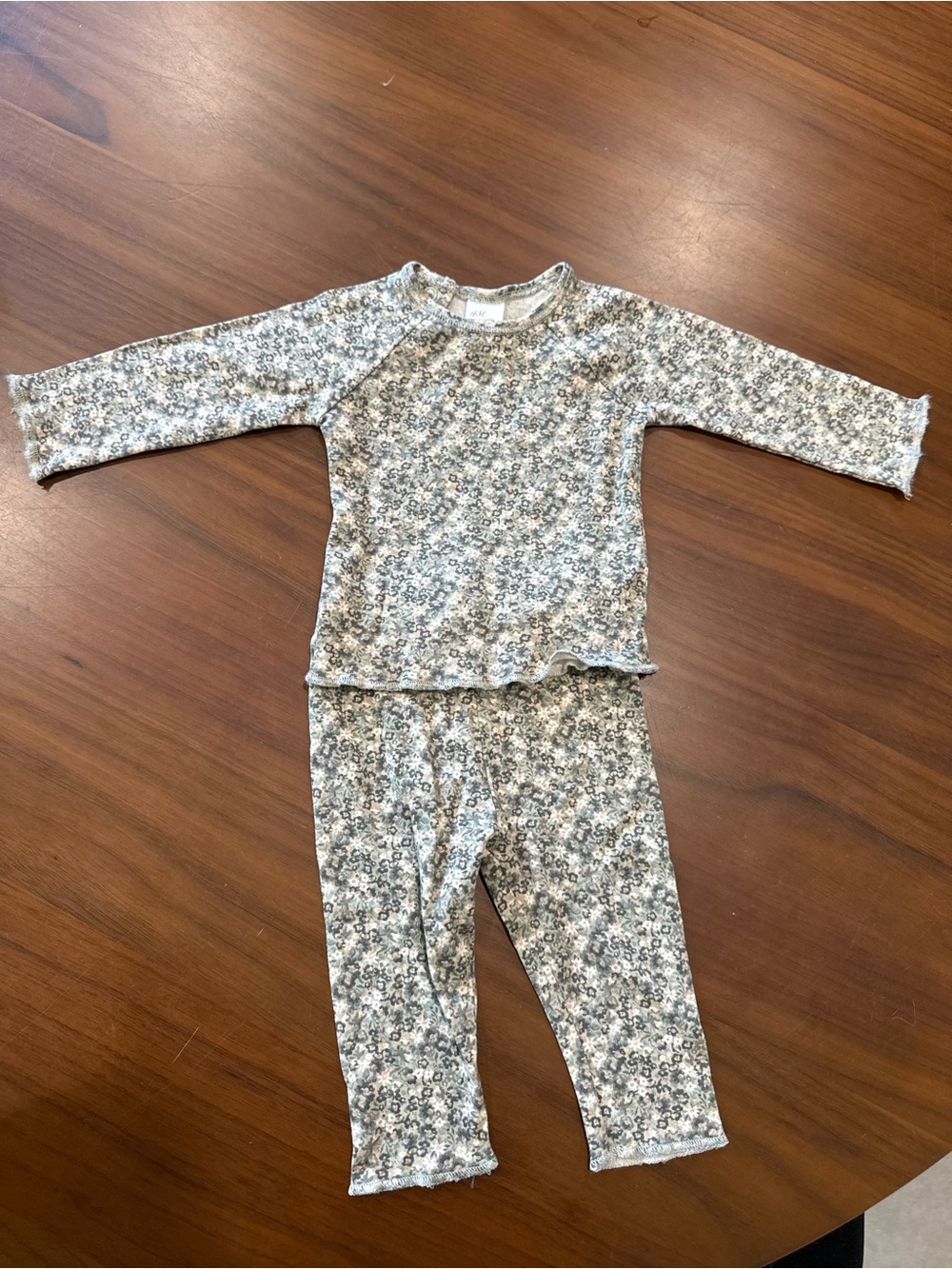 H&M Kids Floral Long Sleeve Pajama Set - Green & White